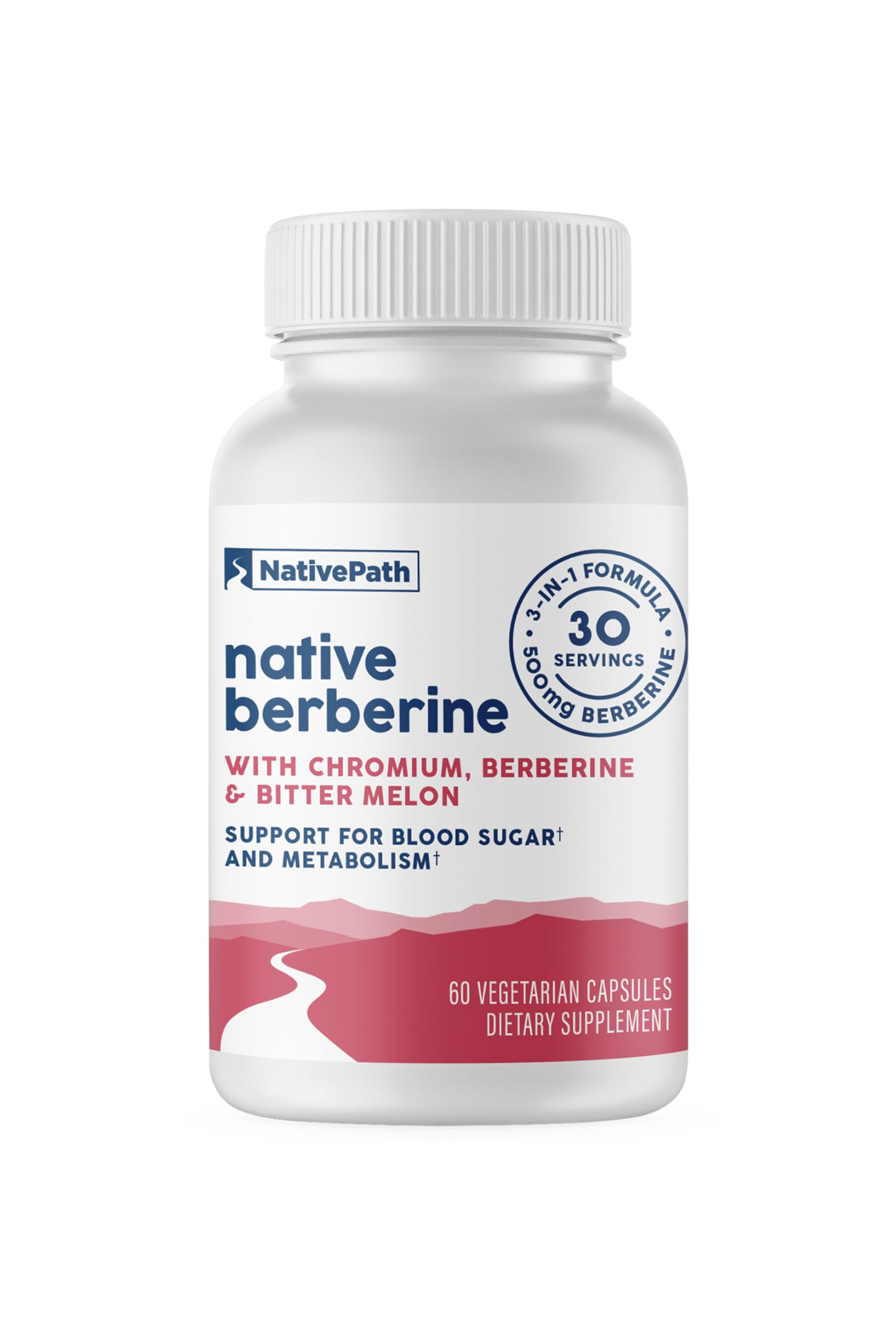 NativePath Berberine HCl: bouteille et étiquette, soutien métabolique potentiel.