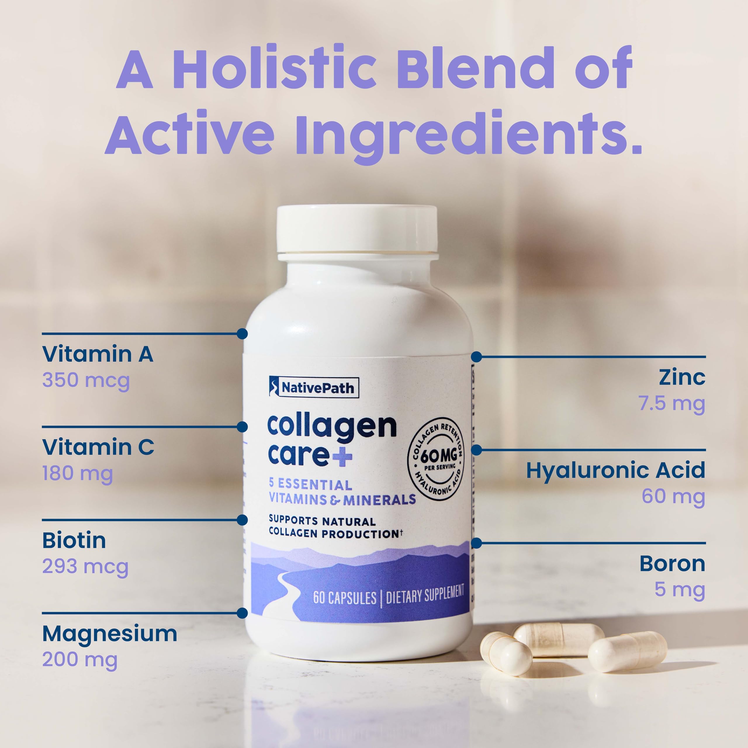 NativePath Collagen Care+ – Capsule dans un verre d'eau, prise pratique au quotidien.