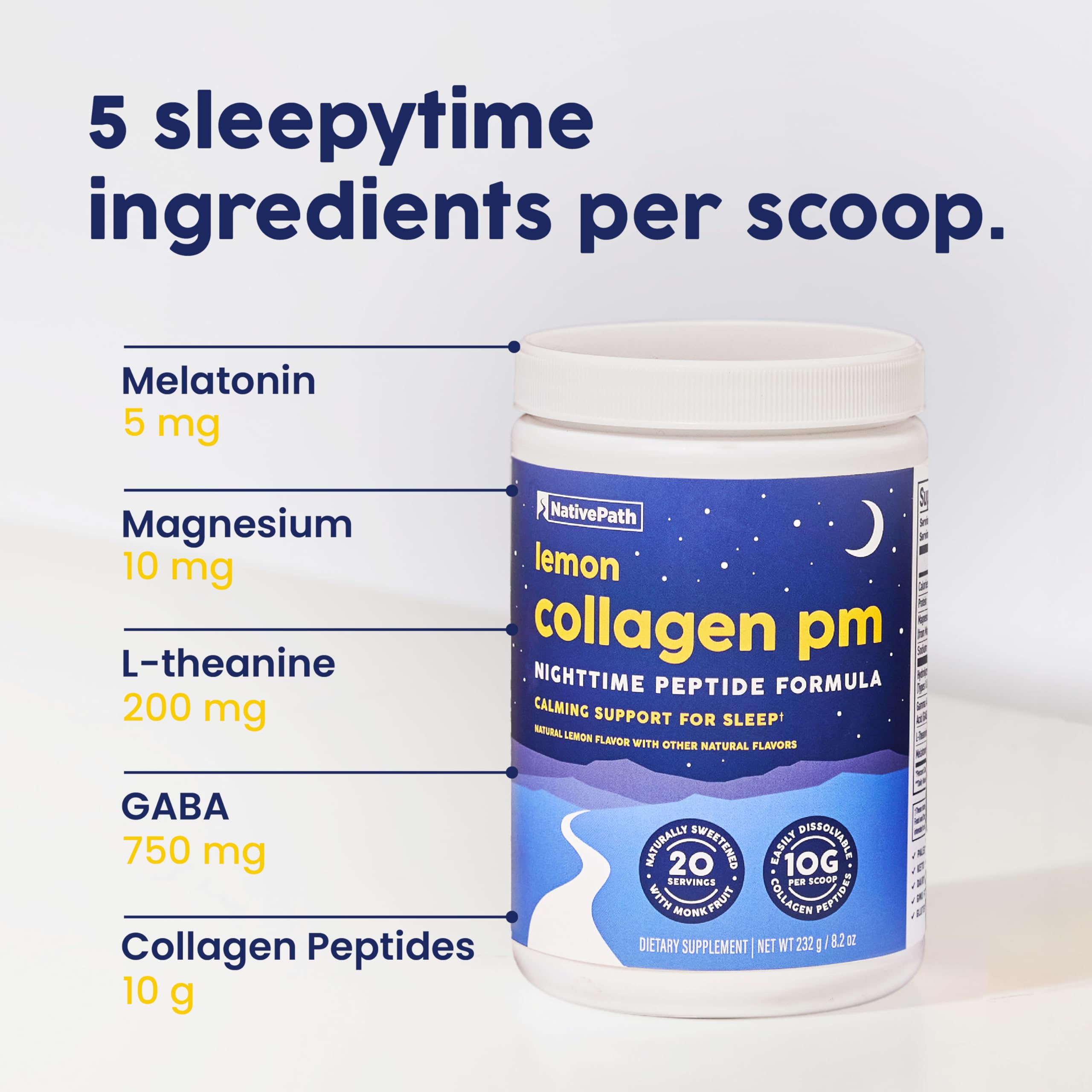 NativePath Collagen PM Lemon, mélatonine intégrée pour favoriser un repos naturel