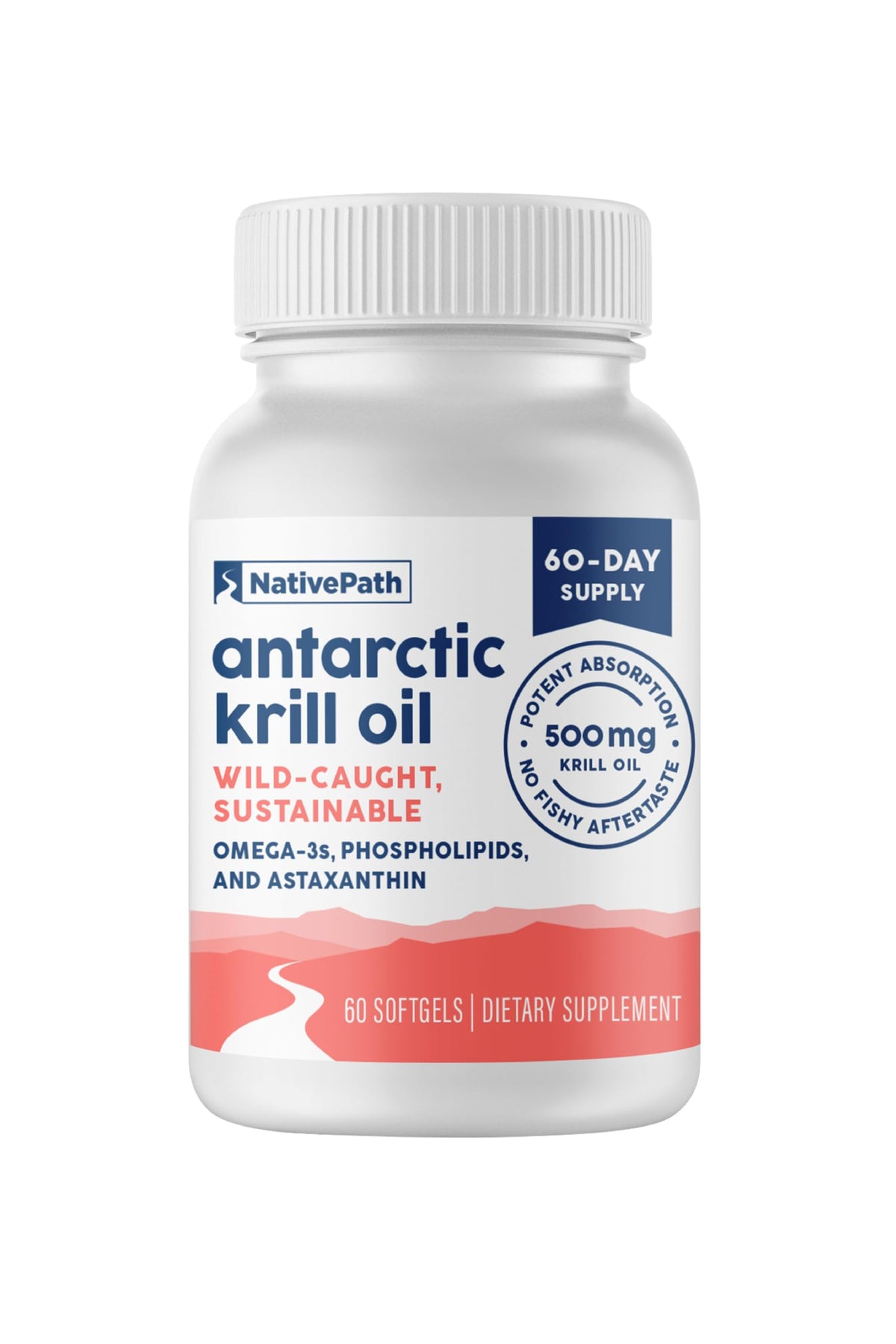 NativePath huile de krill antarctique en bouteille, soutien potentiel des articulations et du cœur.