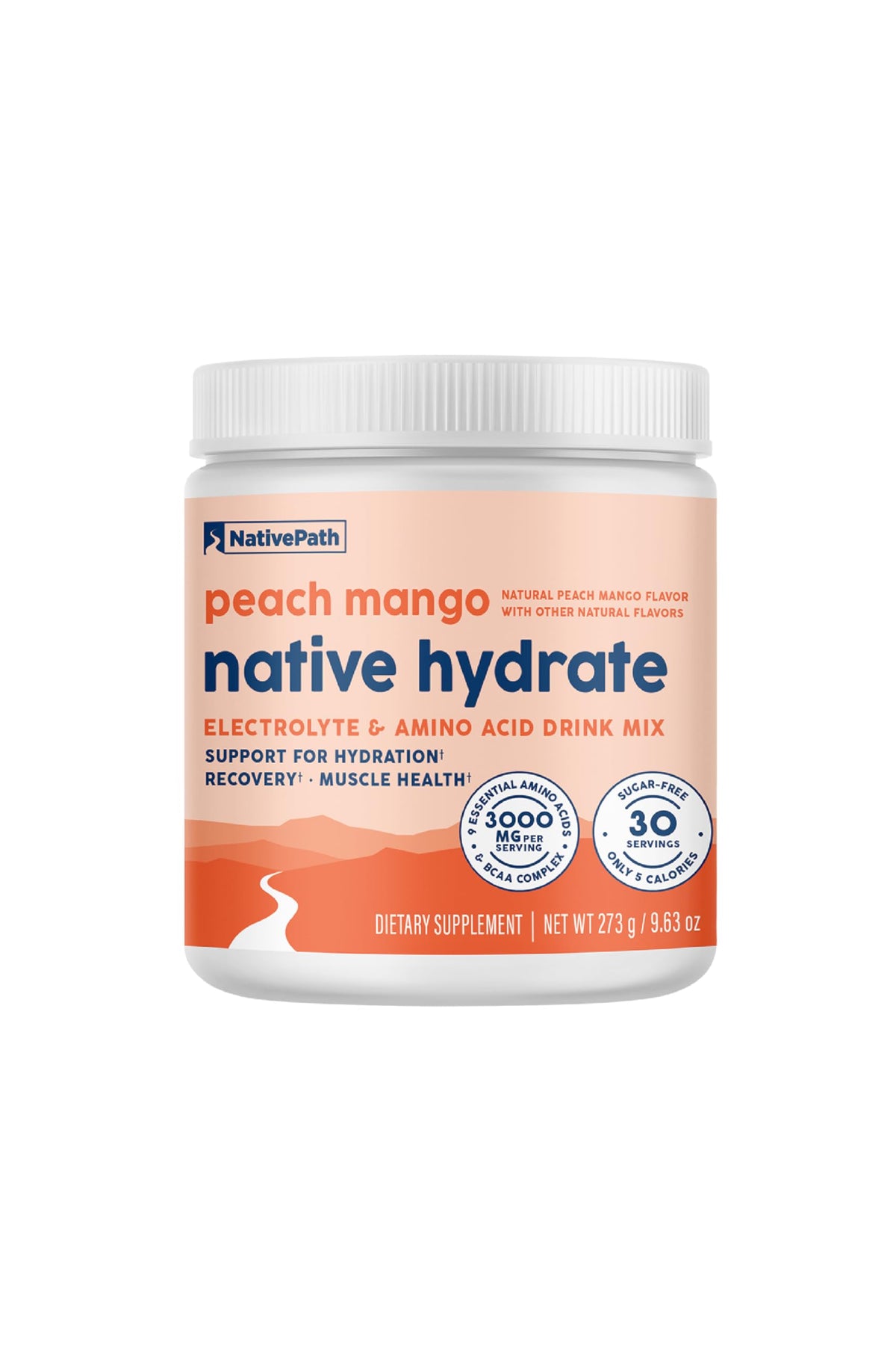 NativePath Hydrate, bouteille pêche-mangue, idéale pour une hydratation quotidienne sans sucre.