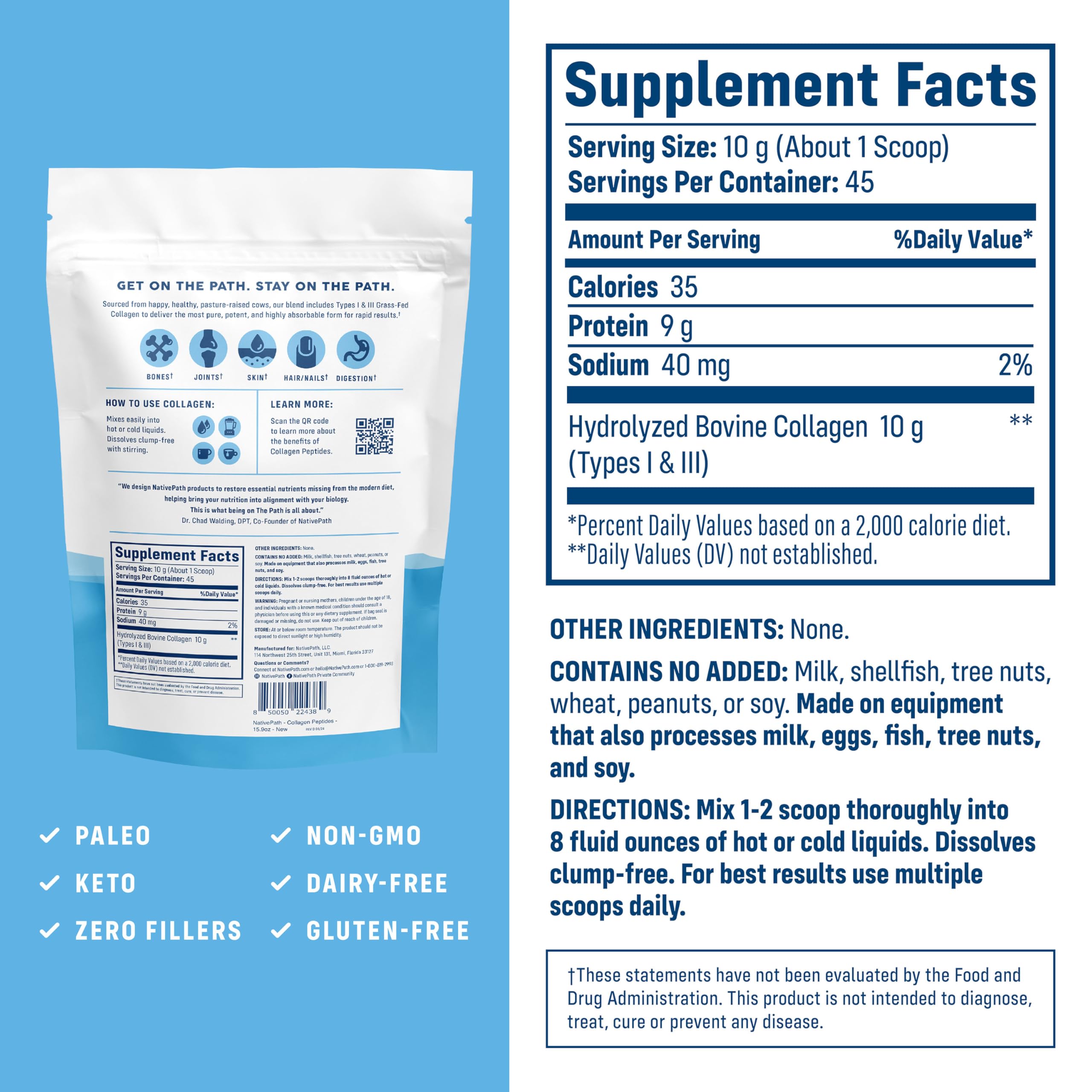 NativePath Collagène Peptides: cuillère-doseuse intégrée facilitant le dosage quotidien