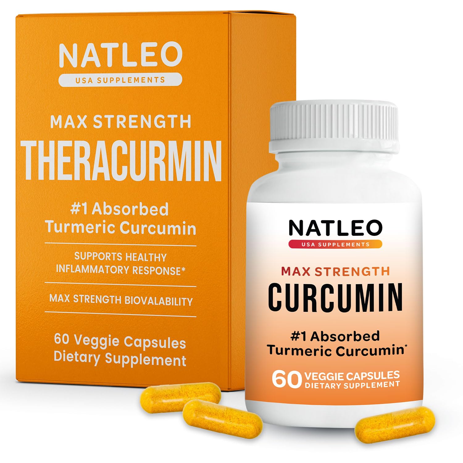 Theracurmin Natleo USA: bouteille montrant un complément quotidien pour le soutien des articulations.