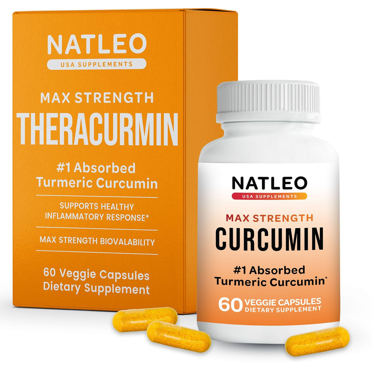 Theracurmin Natleo USA: bouteille montrant un complément quotidien pour le soutien des articulations.