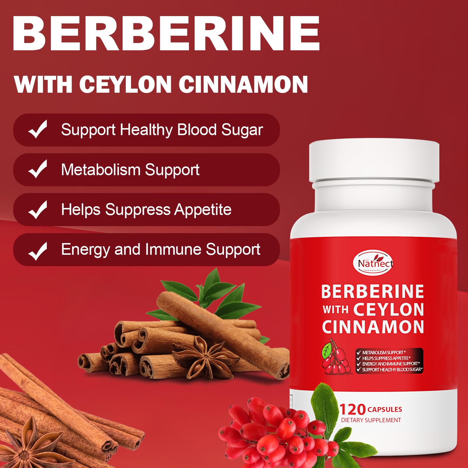 Natnect berberine avec cannelle de Ceylan, arôme naturel et soutien métabolique