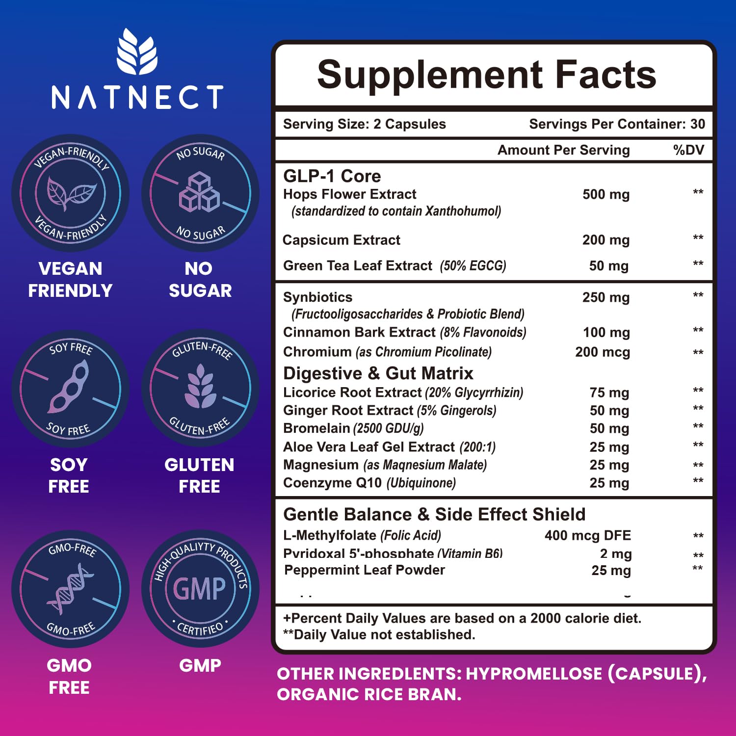 Natnect GLP Activate: ingrédients naturels illustrés, soutien potentiel à la digestion et au confort intestinal