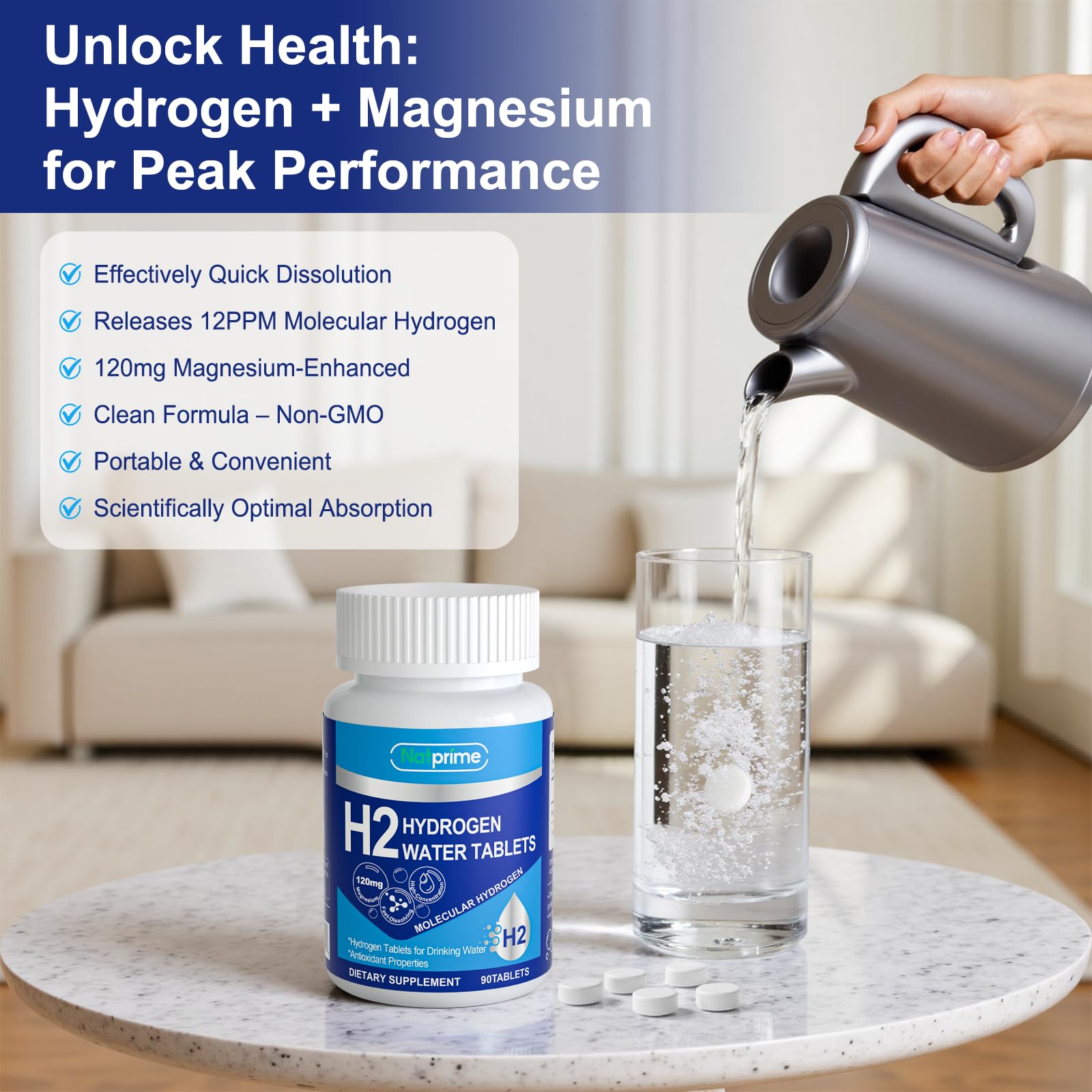 Natprime tablettes eau hydrogene pour entrainement soutien energie et concentration