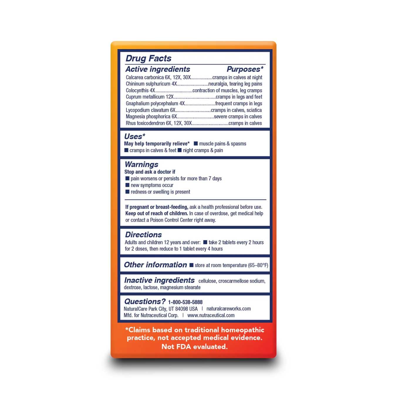 Natra-Bio NaturalCare — comprimés homeopathiques, formulation naturelle pour les crampes.