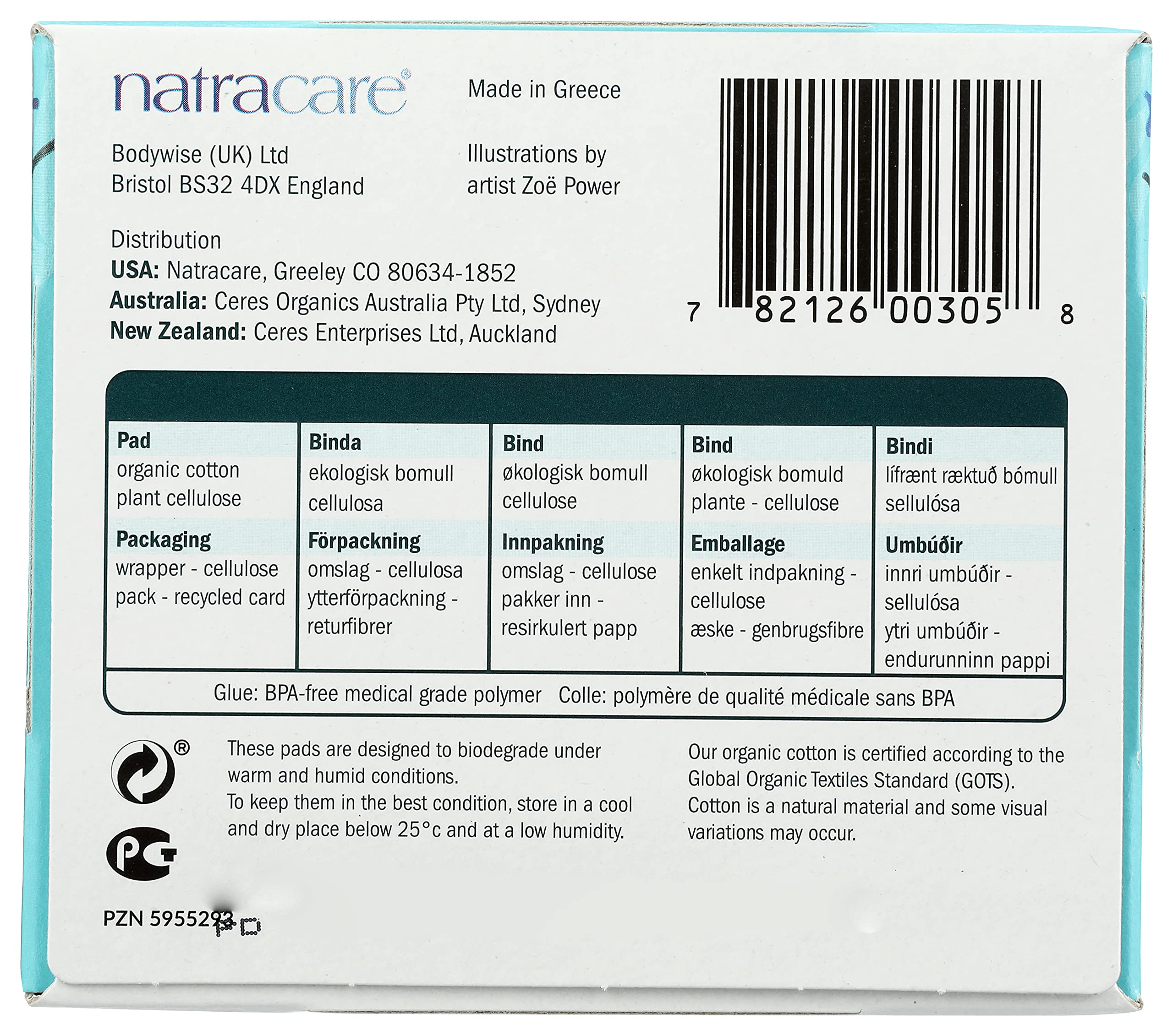 Natracare biodégradables et sans plastique, impact environnemental réduit.