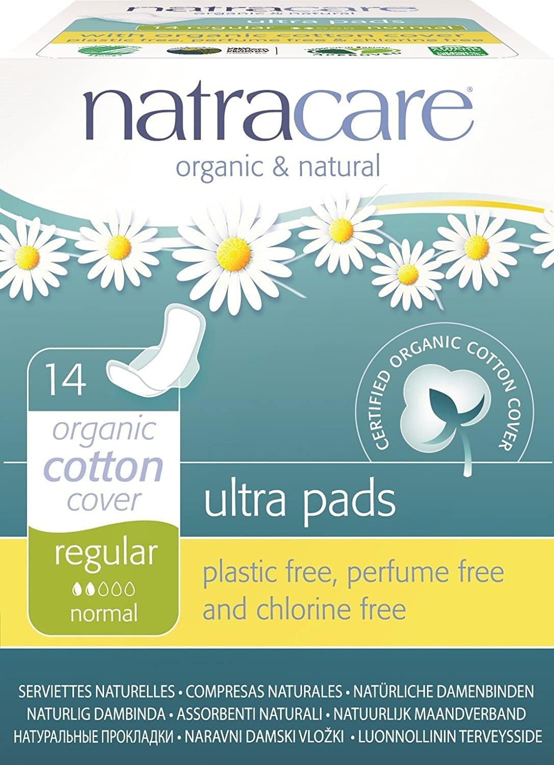 Boîte Natracare avec trois paquets de protections ultra fines, pratique et discrète