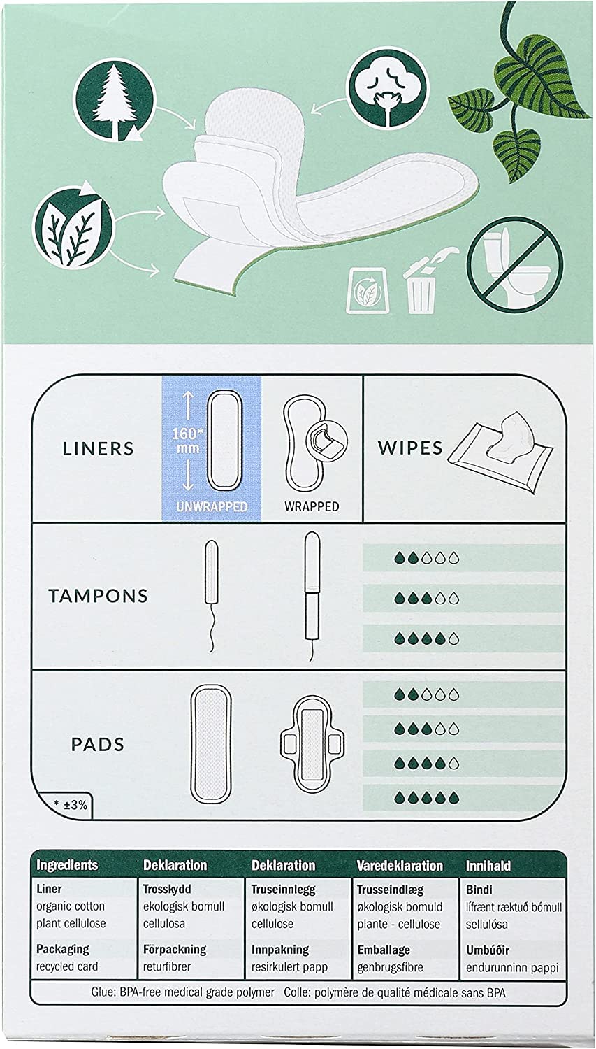 Natracare design mince et discret: protection discrète toute la journée.