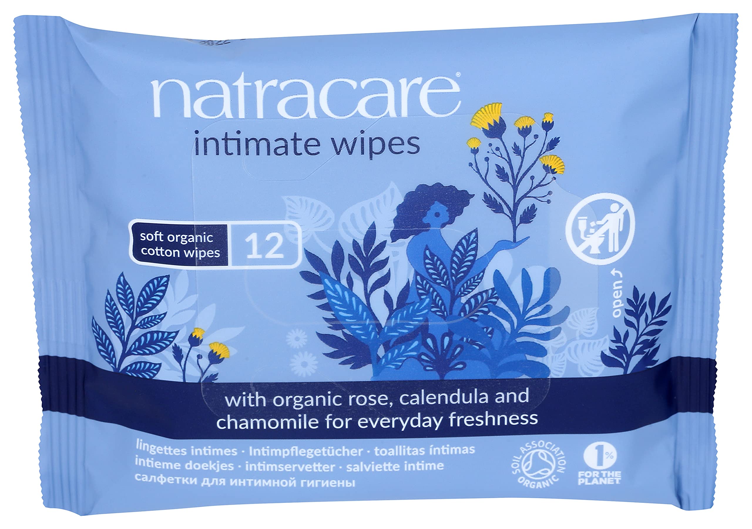 Natracare lingettes intimes coton bio camomille, douceur apaisante.