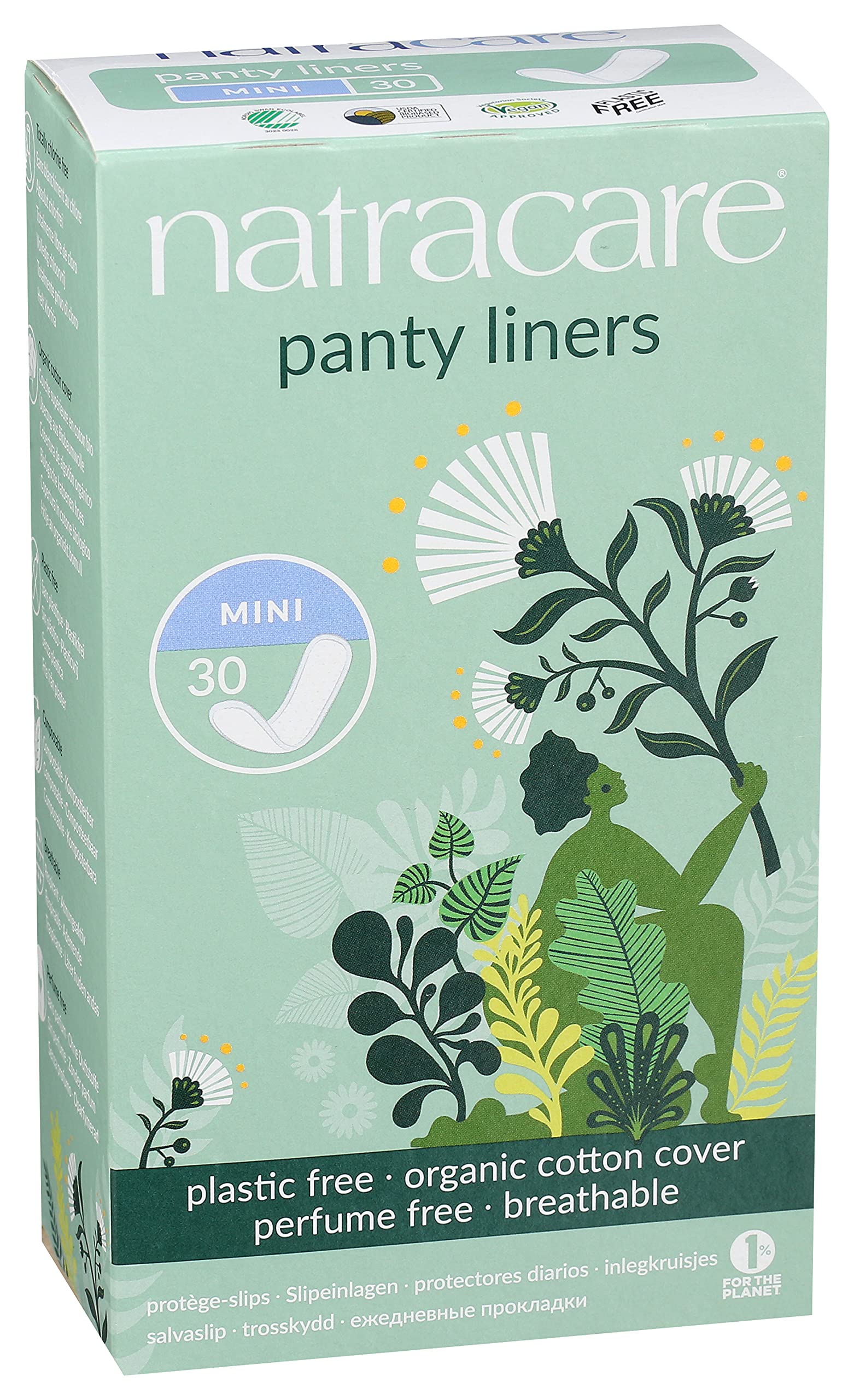Protège-slips sans parfum NATRACARE, idéal pour peaux sensibles et allergies.