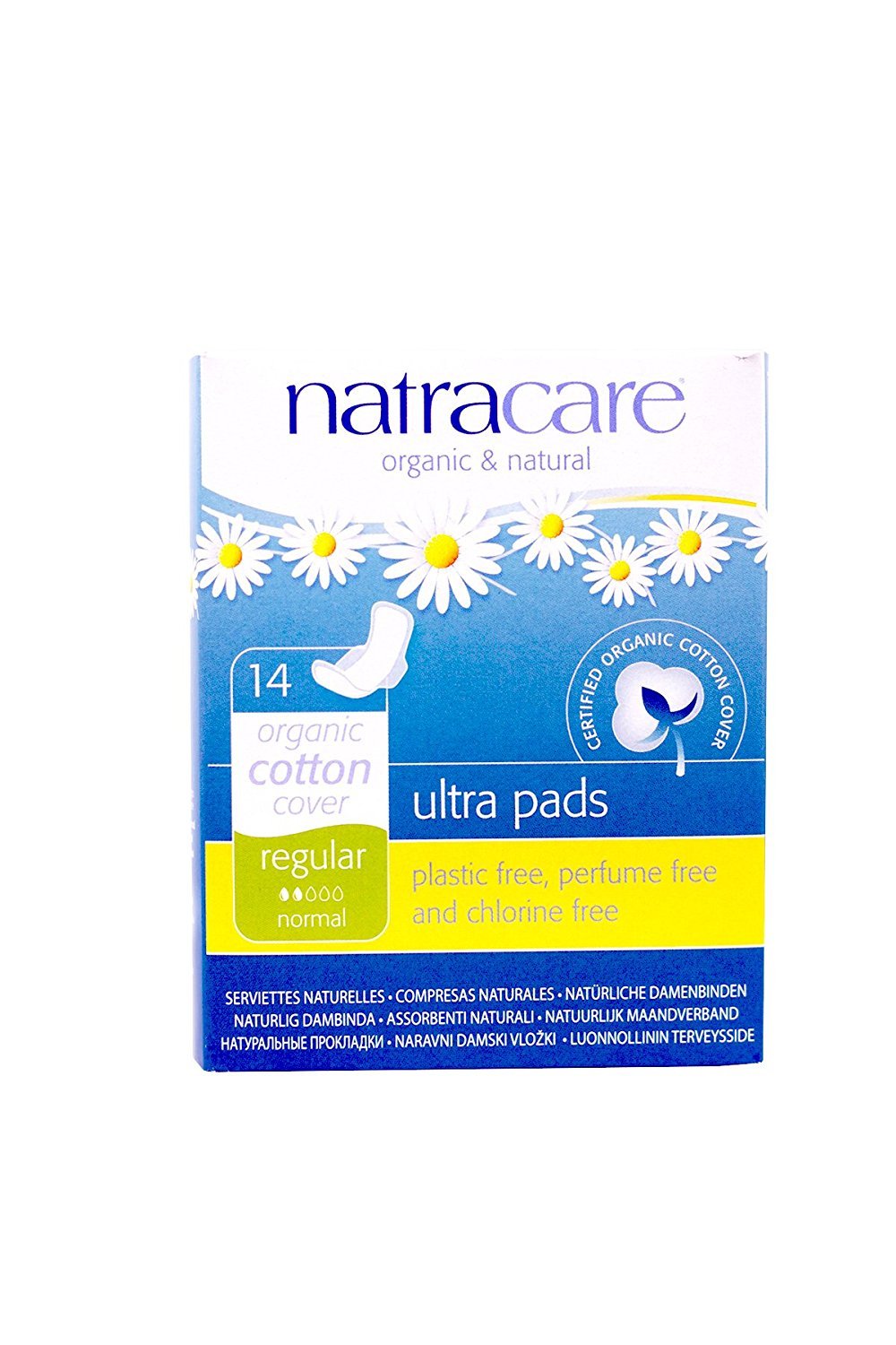 Protections Natracare coton biologique avec ailes, douceur adaptée au flux léger à modéré.