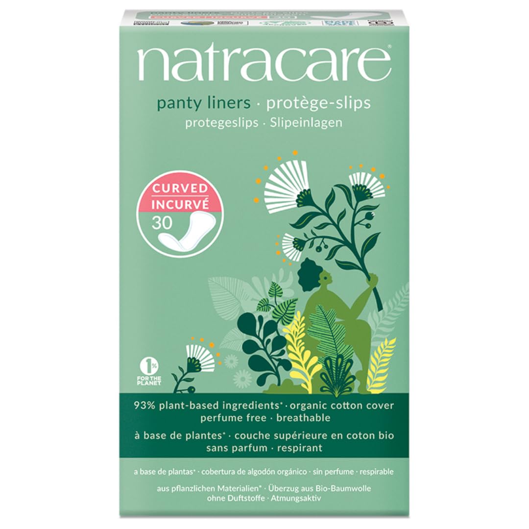 Natracare protège-slips incurvés emballage pratique, douceur biodégradable.