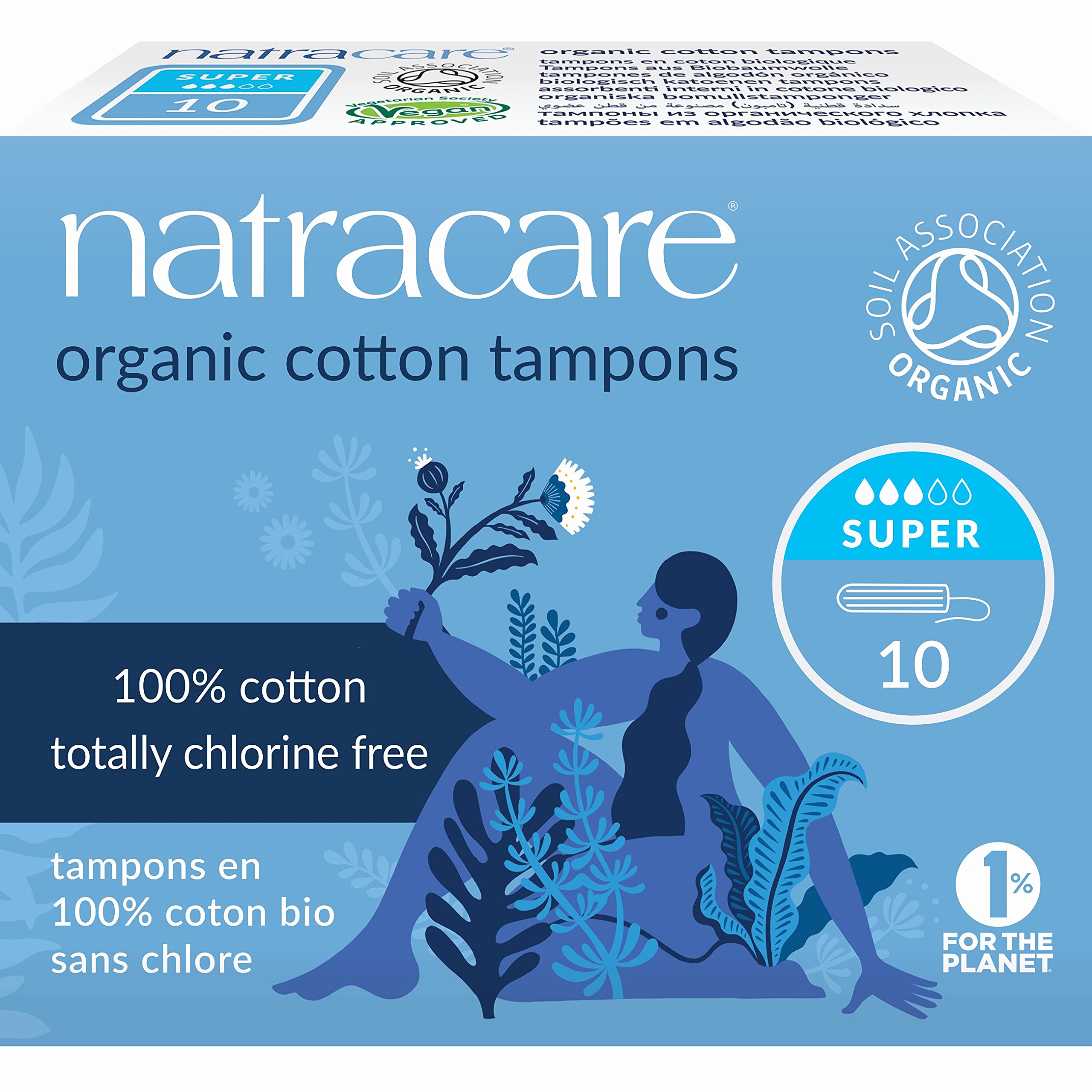 Tampons Natracare sans applicateur en coton biologique, absorption douce pour l'usage quotidien.