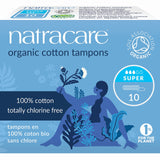 Tampons Natracare sans applicateur en coton biologique, absorption douce pour l'usage quotidien.