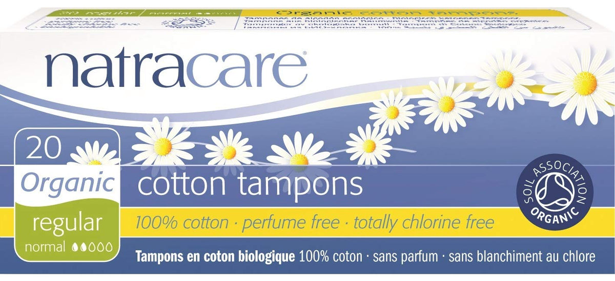 Tampons Natracare en coton biologique sans applicateur, format 20 pièces, confort naturel