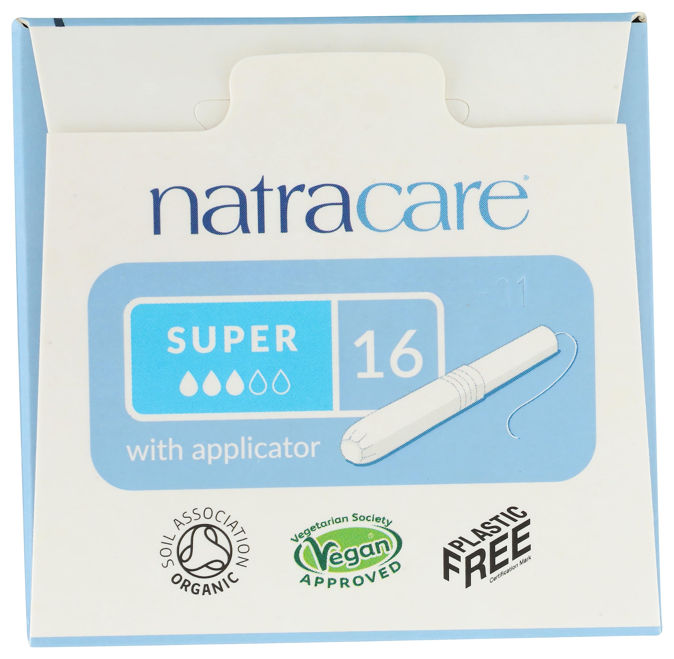 Tampons Natracare coton bio avec applicateur en carton et emballage sans plastique.