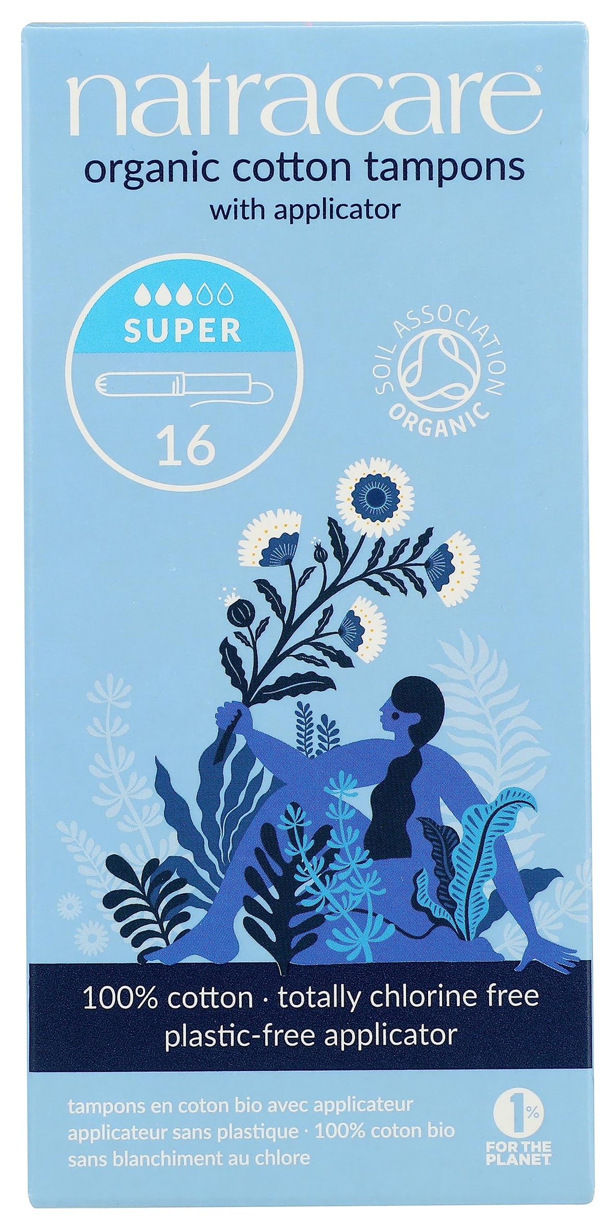 Tampons Natracare en coton biologique avec applicateur en carton, pratique et sans plastique.