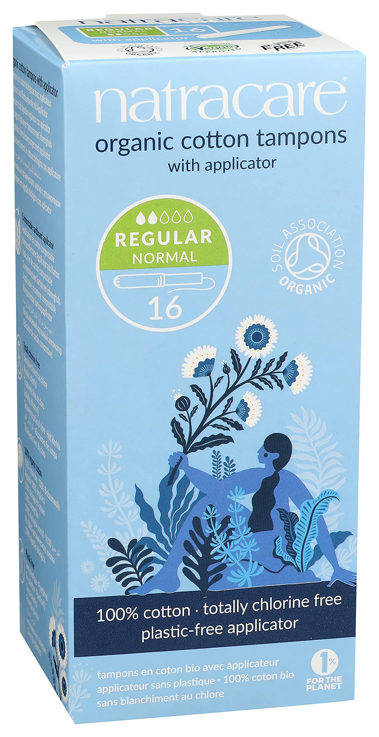 Tampons Natracare en coton biologique avec applicateur-carton, démontrant packaging recyclable.