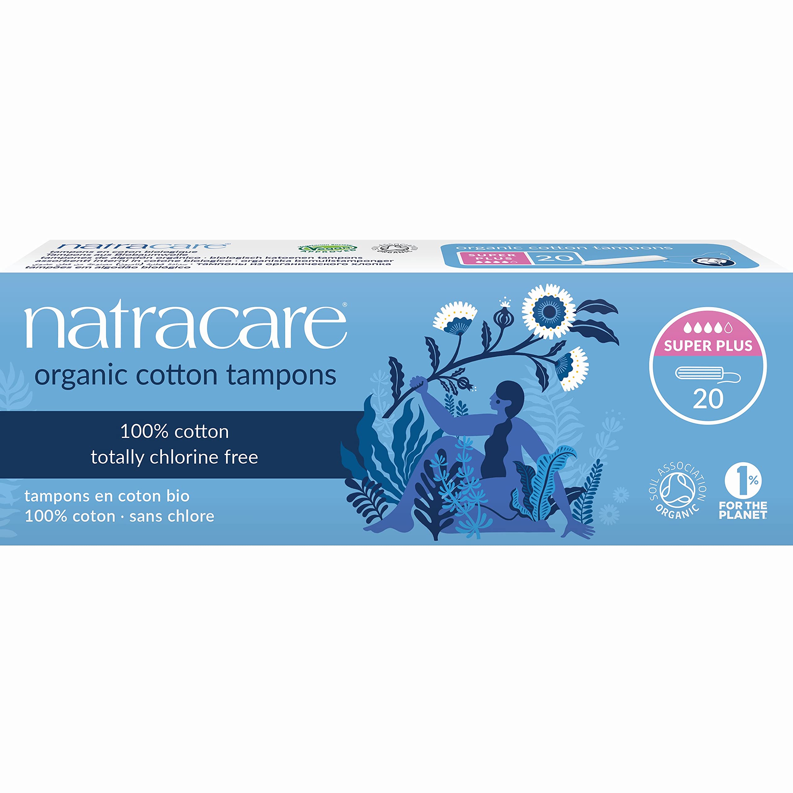 Tampons Natracare coton biologique sans applicateur, super plus, confort et sécurité pour peaux sensibles