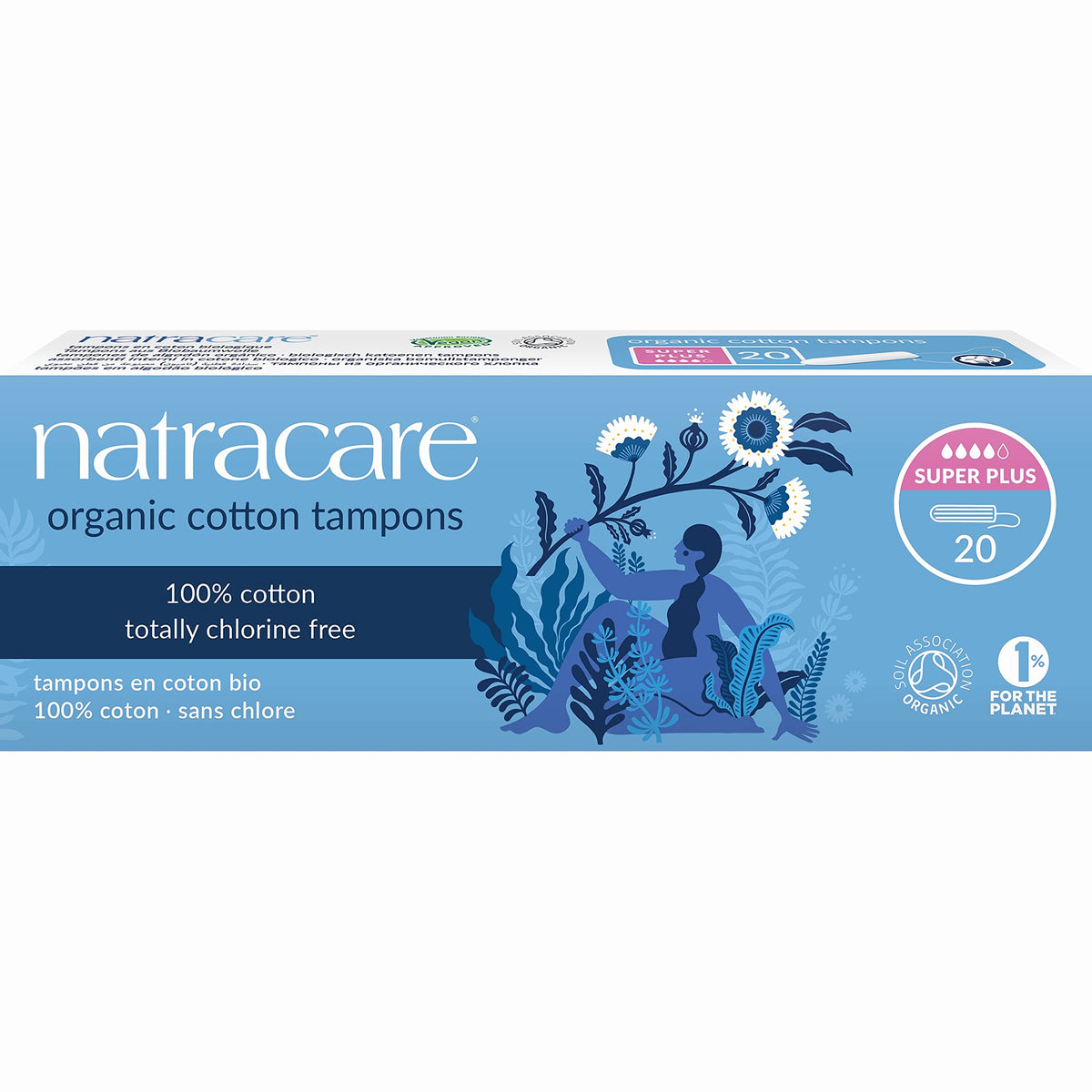Tampons Natracare coton biologique sans applicateur, super plus, confort et sécurité pour peaux sensibles
