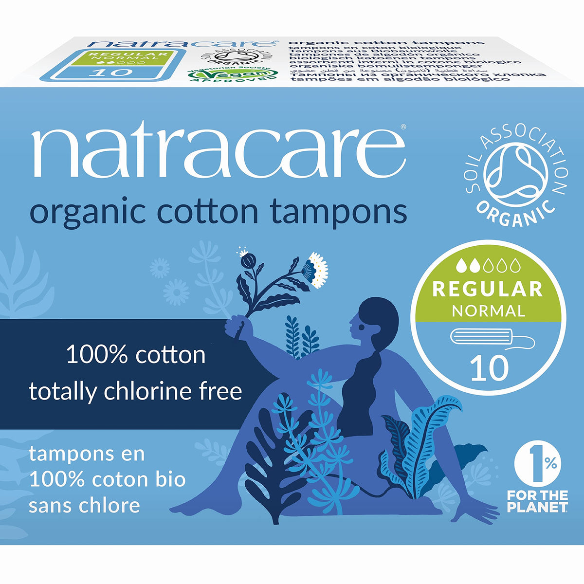 Tampon Natracare coton biologique sans applicateur pour peau sensible.
