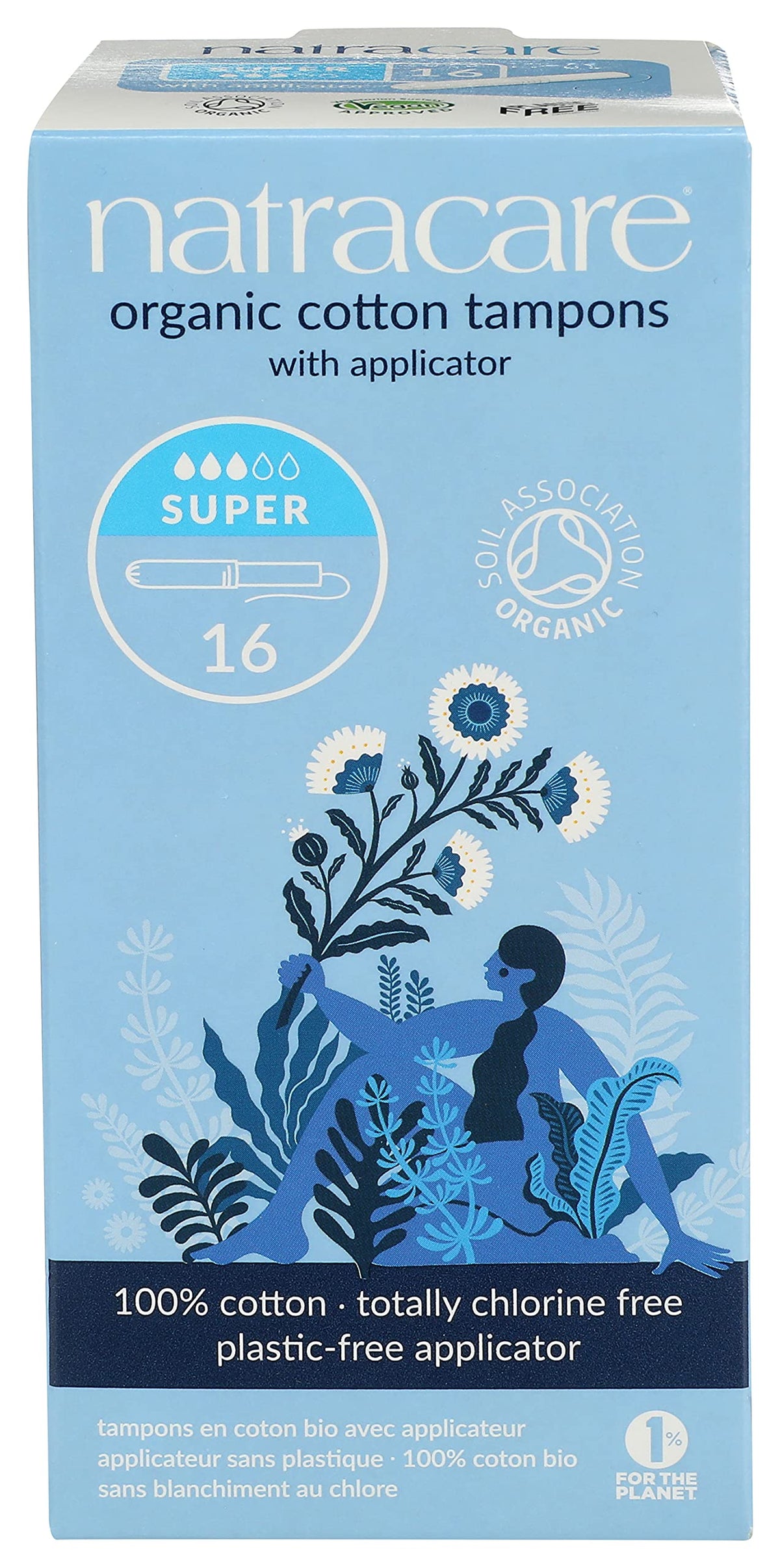Natracare tampons super coton biologique avec applicateur en carton, conçu pour respecter la peau.