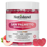 NATISLAND Saw Palmetto pour femmes, flacon de gommes pour routine capillaire.