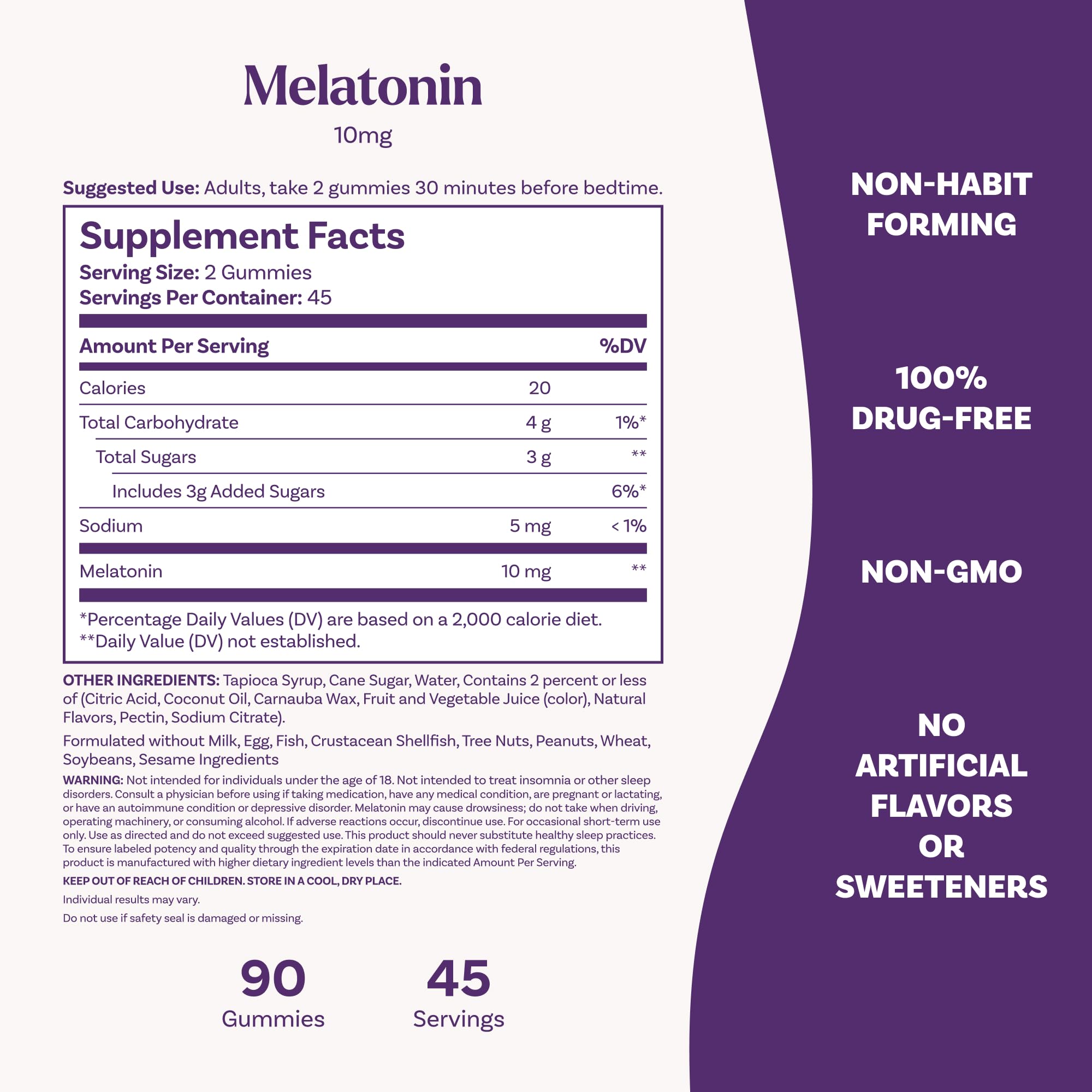 Natrol Gommes Mélatonine 10 mg sans colorants artificiels, goût naturel fraise.
