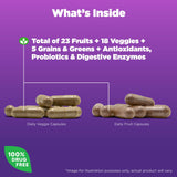 Natrol JuiceFestiv – spiruline et blé vert dans des capsules végétales colorées.