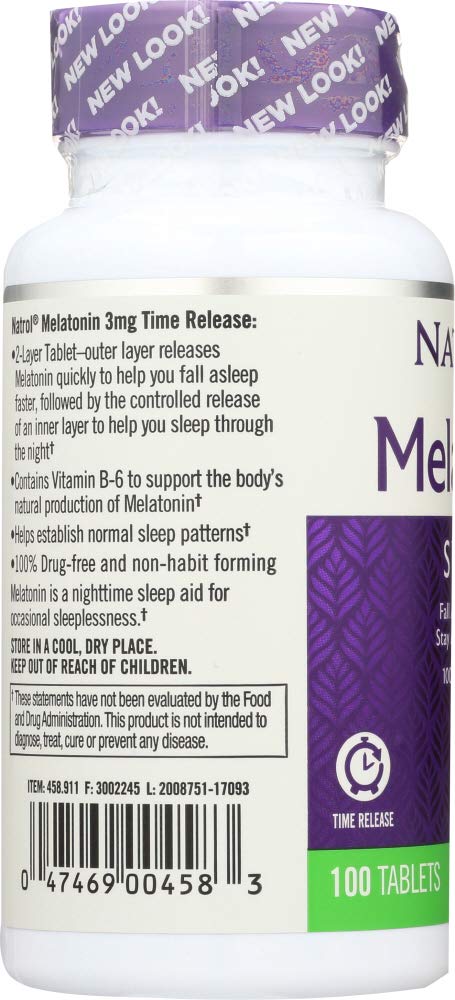 Tablettes Natrol Mélatonine 3 mg pour favoriser l'endormissement en douceur.