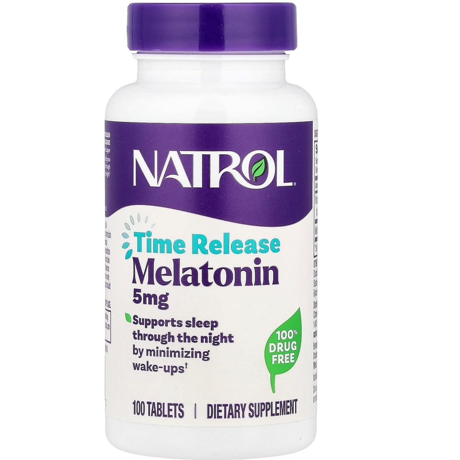Natrol Mélatonine 5 mg – Bouteille vue, soutien potentiel pour un sommeil régulier.