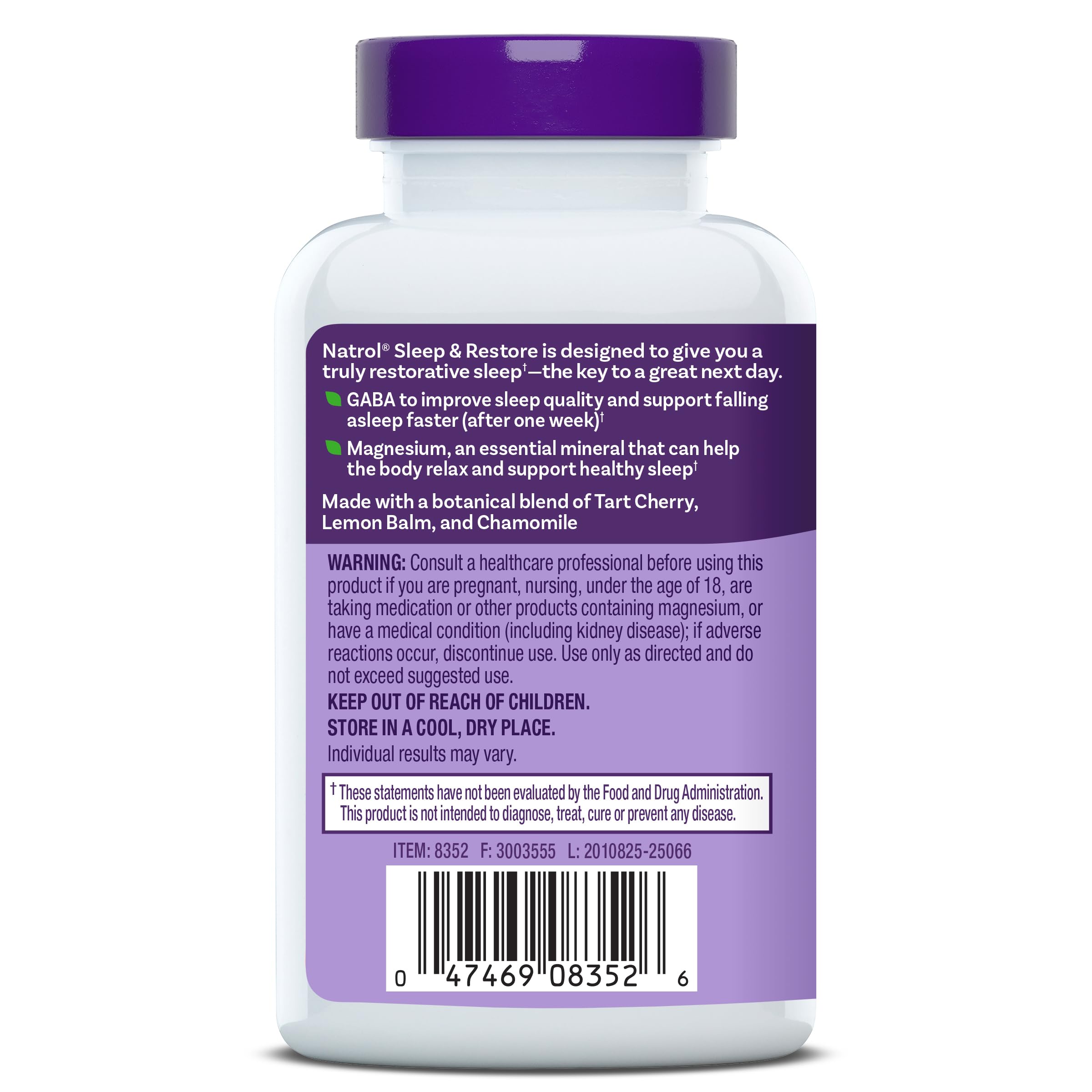 Natrol Sleep & Restore – bouteille ouverte prête à l’utilisation nocturne.