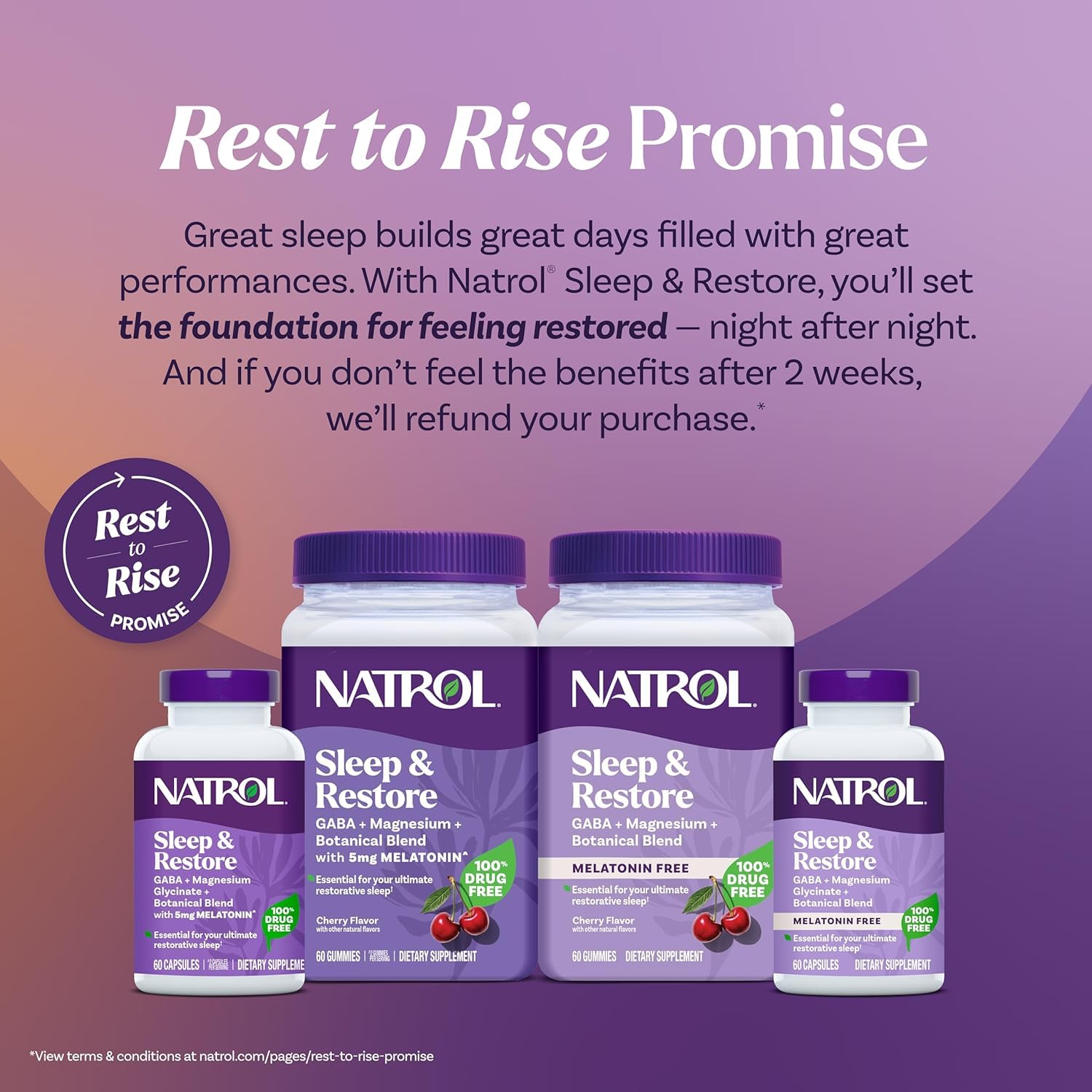 Texture moelleuse et saveur cerise; Natrol Sommeil et Restauration pour routine nocturne.
