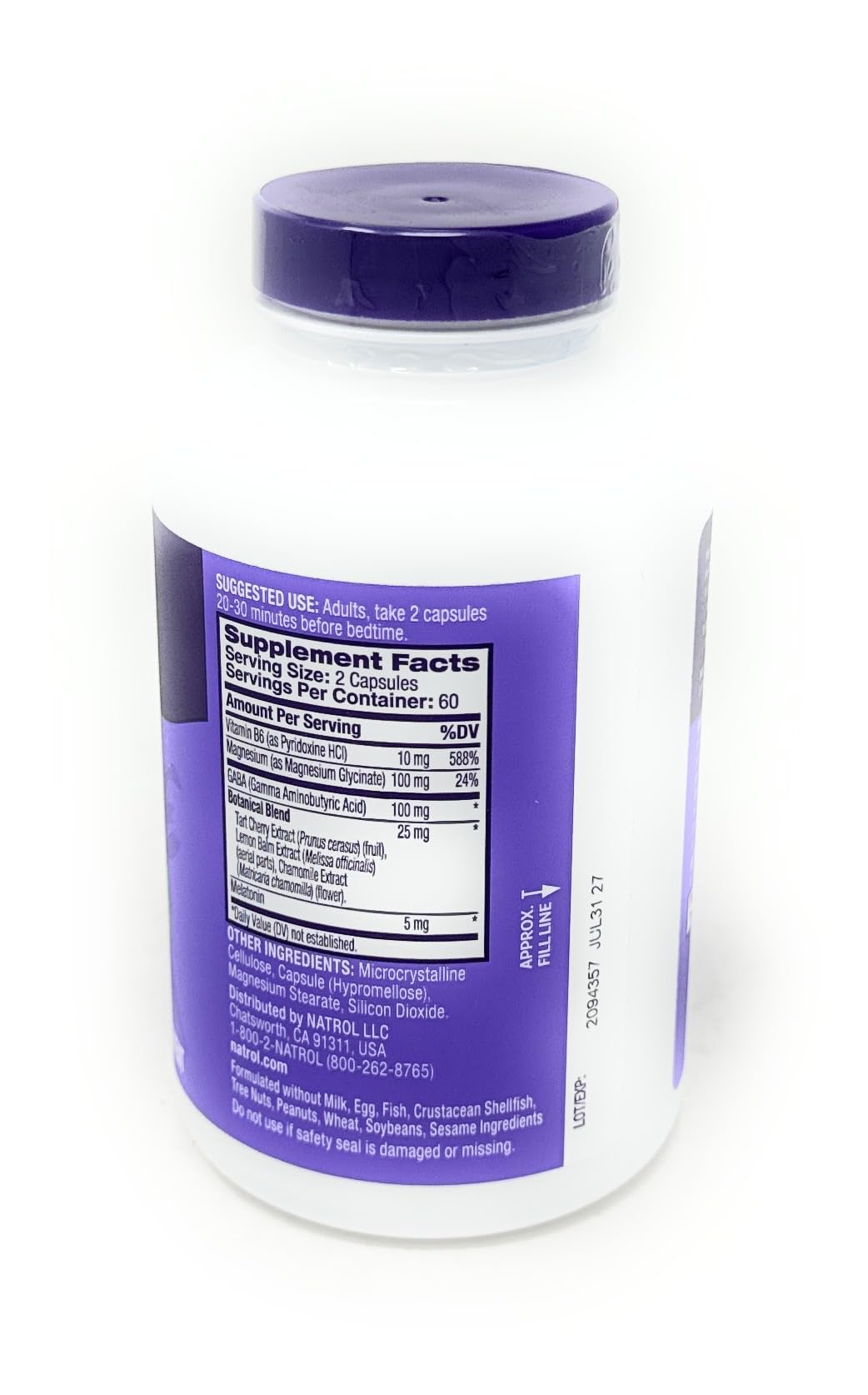 Natrol Sommeil et Restauration, capsules présentées, prise facile avant le coucher.