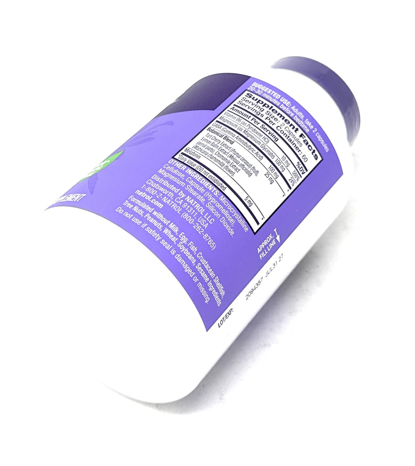 Natrol Sommeil et Restauration, produit non-GMO pour le bien-être nocturne.