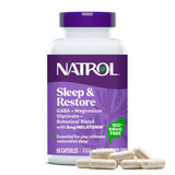 Natrol Sleep & Restore, bouteille visible, soutien au sommeil réparateur.