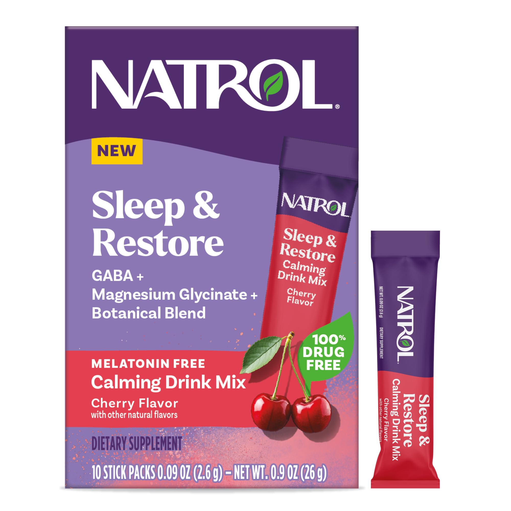 Natrol Sleep & Restore – poudre cerise prête à mélanger pour détente nocturne