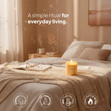 Natur IX Embrace: cire soja naturelle pour combustion propre.