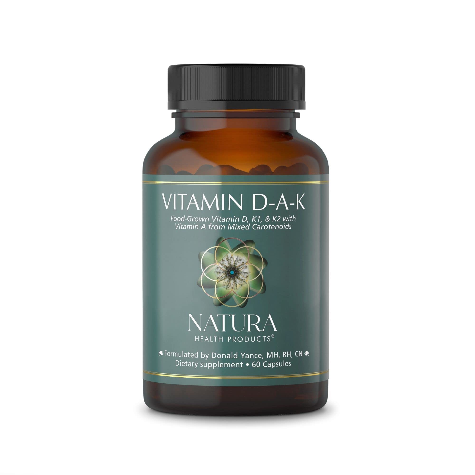 Bouteille Natura Health Products Vitamine D-A-K prête à l’emploi et pratique.