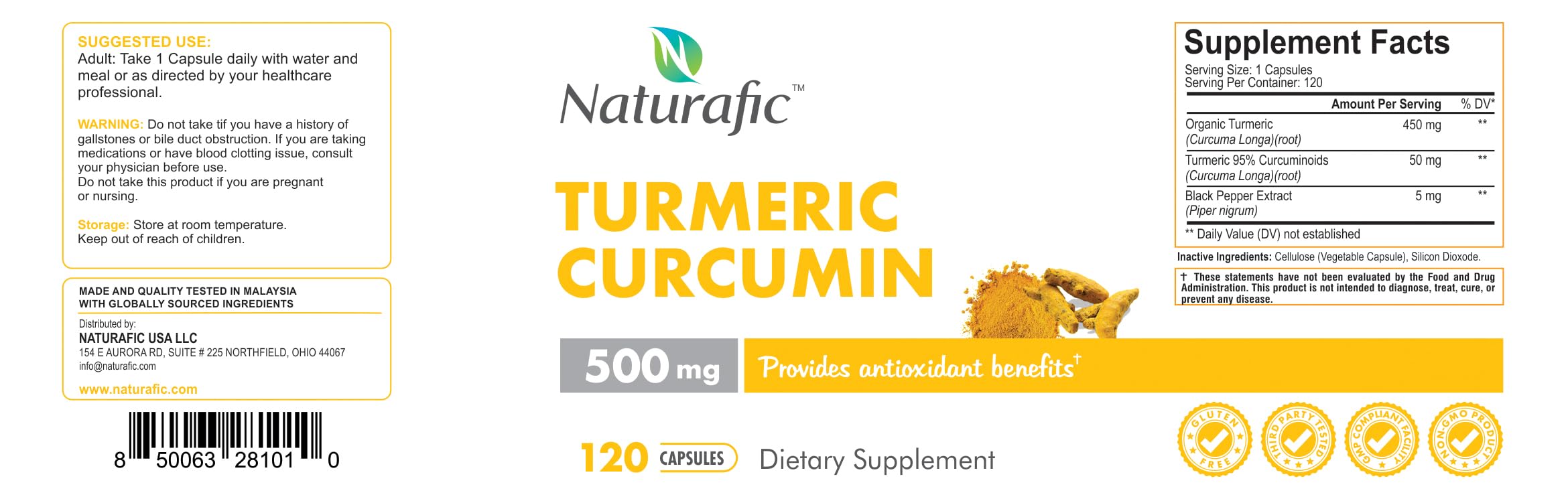 Naturafic Turmeric Curcumin - utilisation quotidienne pratique en voyage
