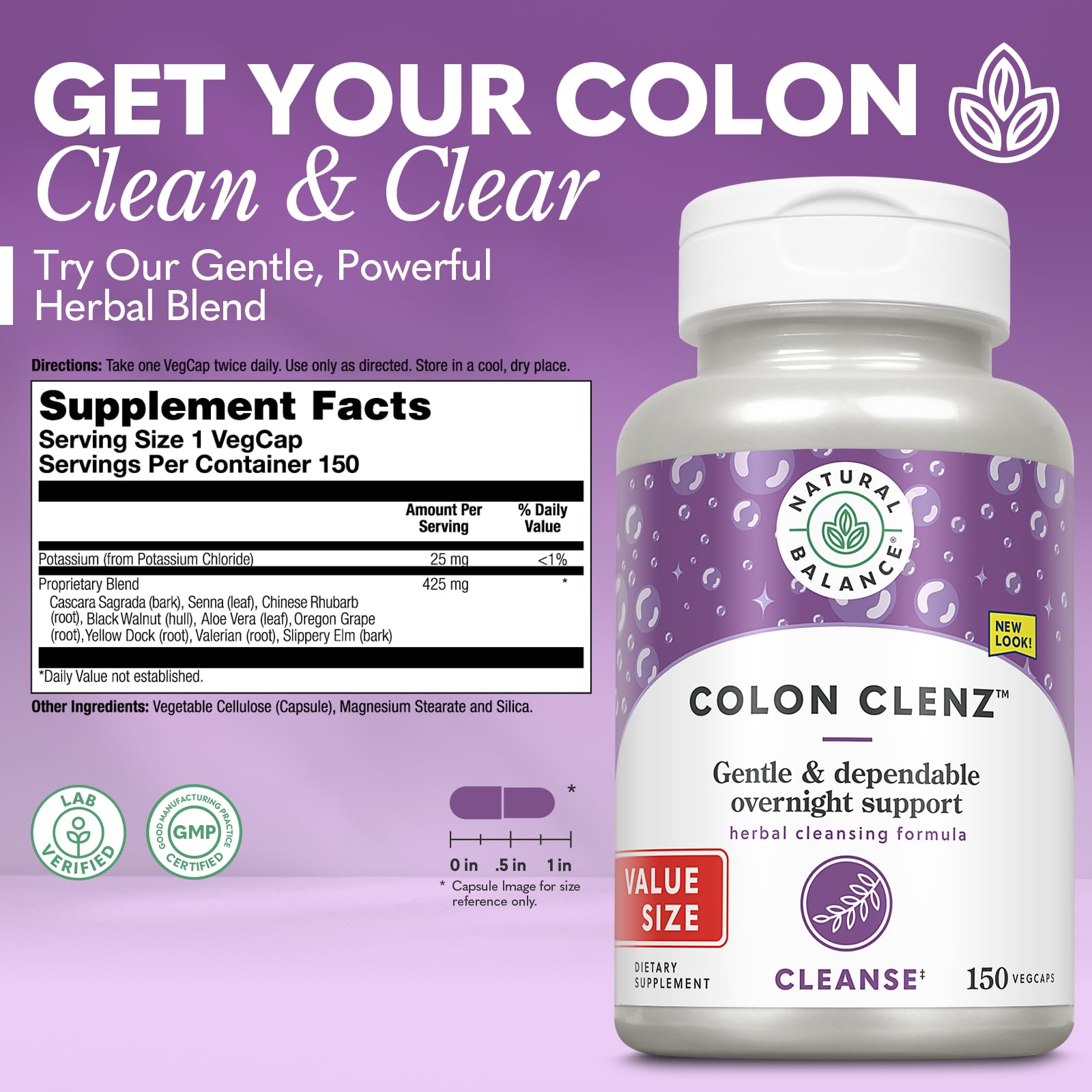 Natural Balance Colon Clenz : étiquette claire et végétarienne.