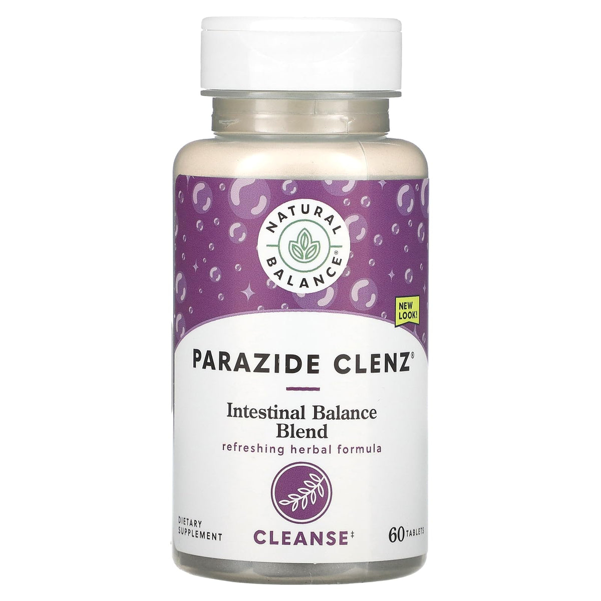 Natural Balance Parazide Clenz bouteille avec gélules, soutien potentiel à l'équilibre intestinal.