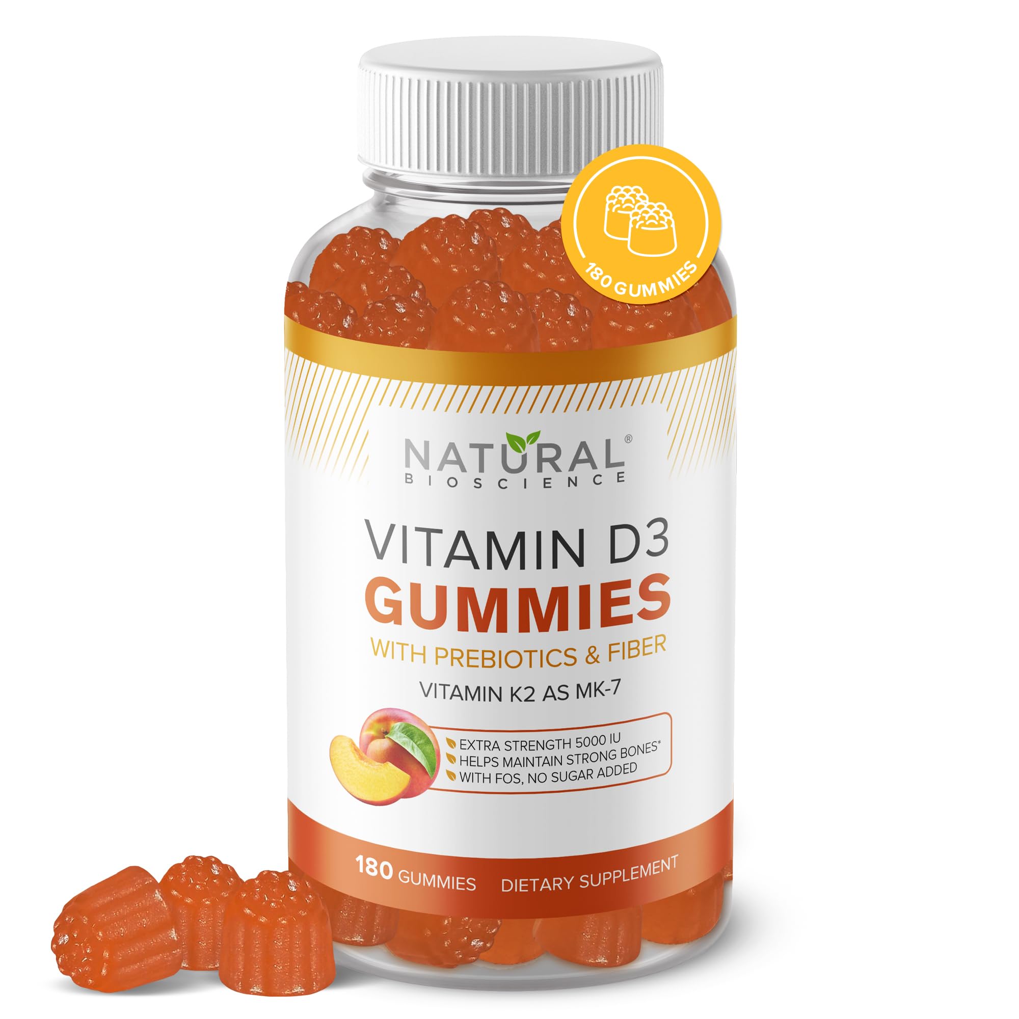 Natural BioScience gomme D3 K2 5000UI sans sucre, soutien quotidien des os.
