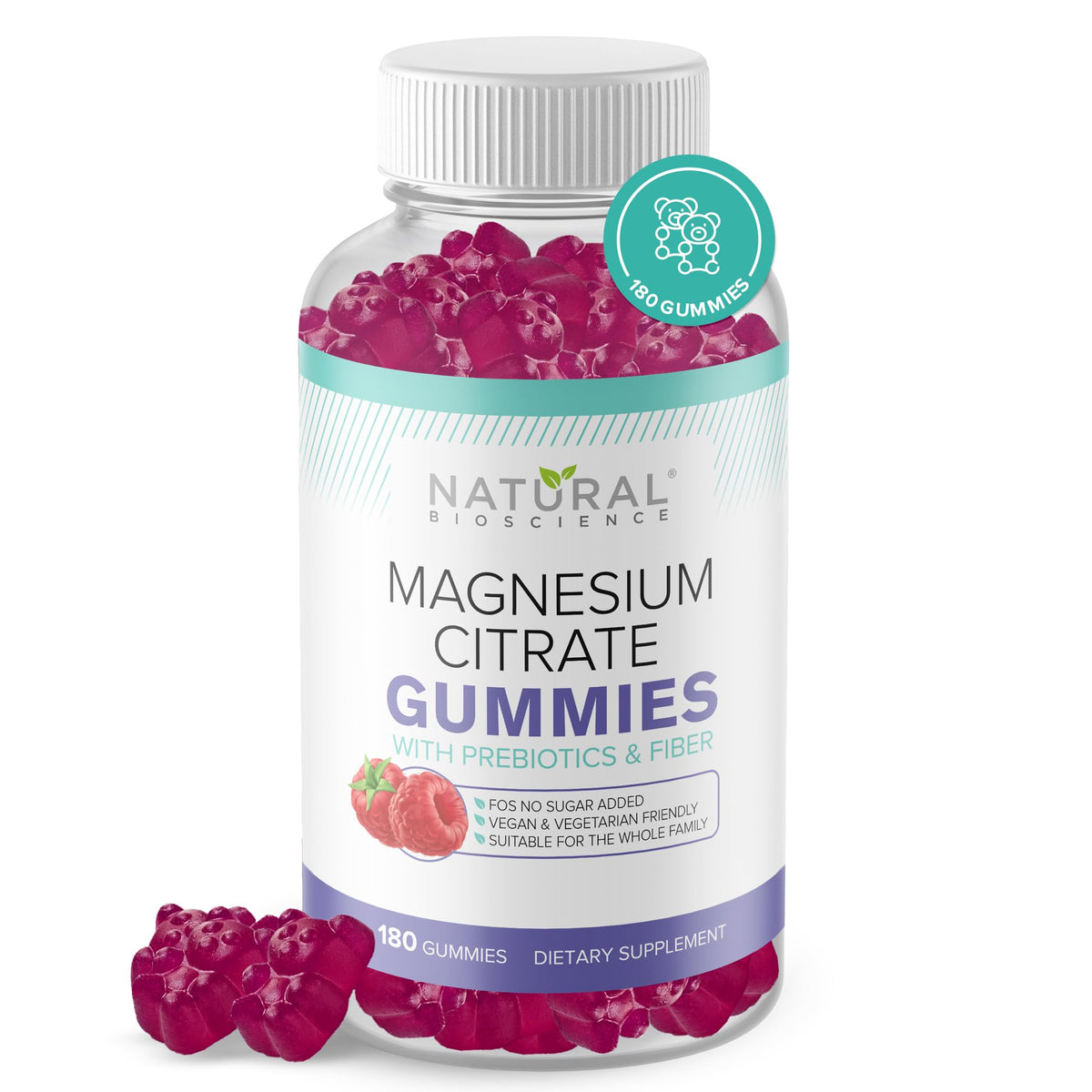 Gommes magnésium Natural BioScience sans sucre en bouteille pour le calme et le sommeil