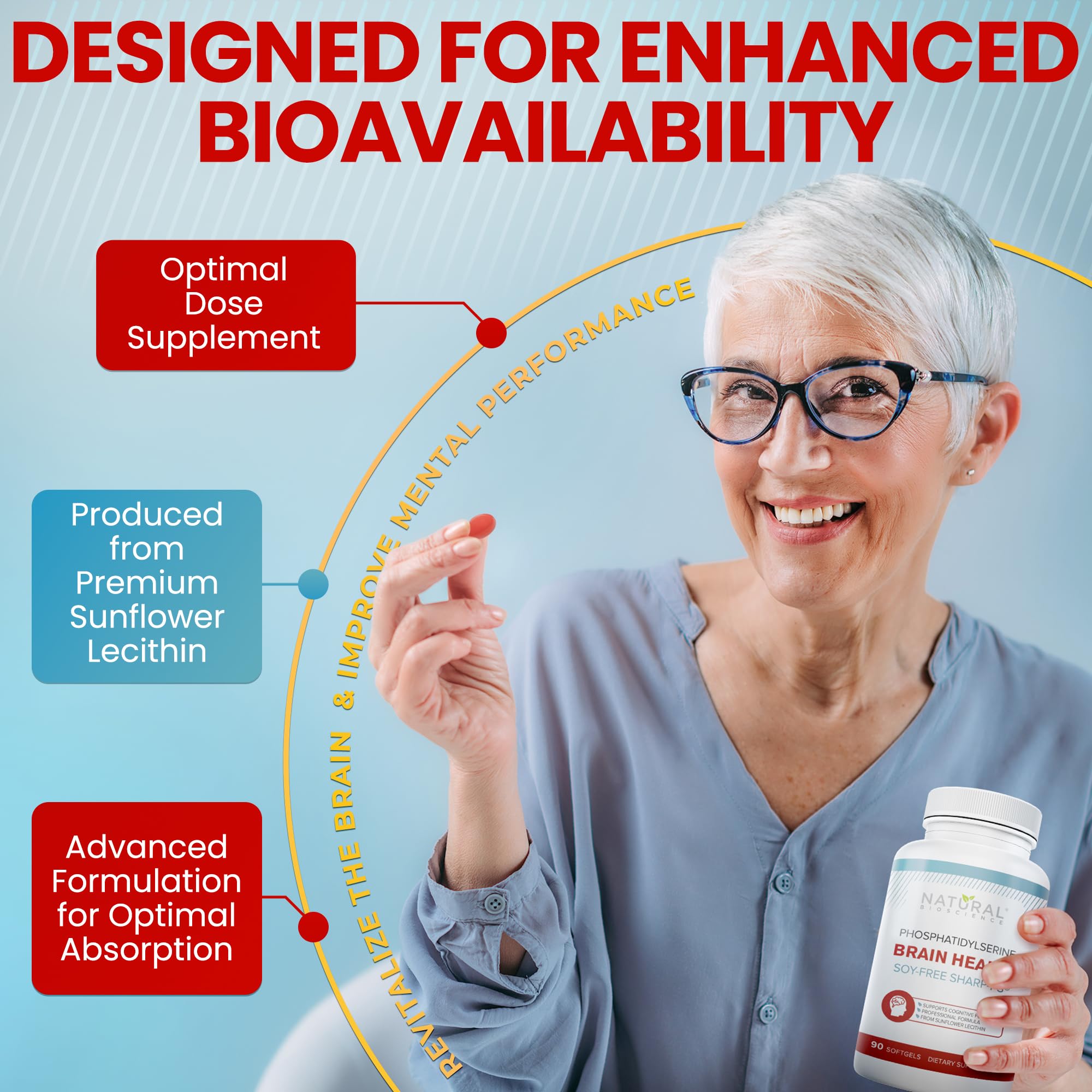 Natural BioScience PS100, capsules molles prêtes à être consommées quotidiennement.