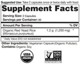 Natural Choice Botanicals capsules riz-levure rouge, dosage 600 mg par capsule.