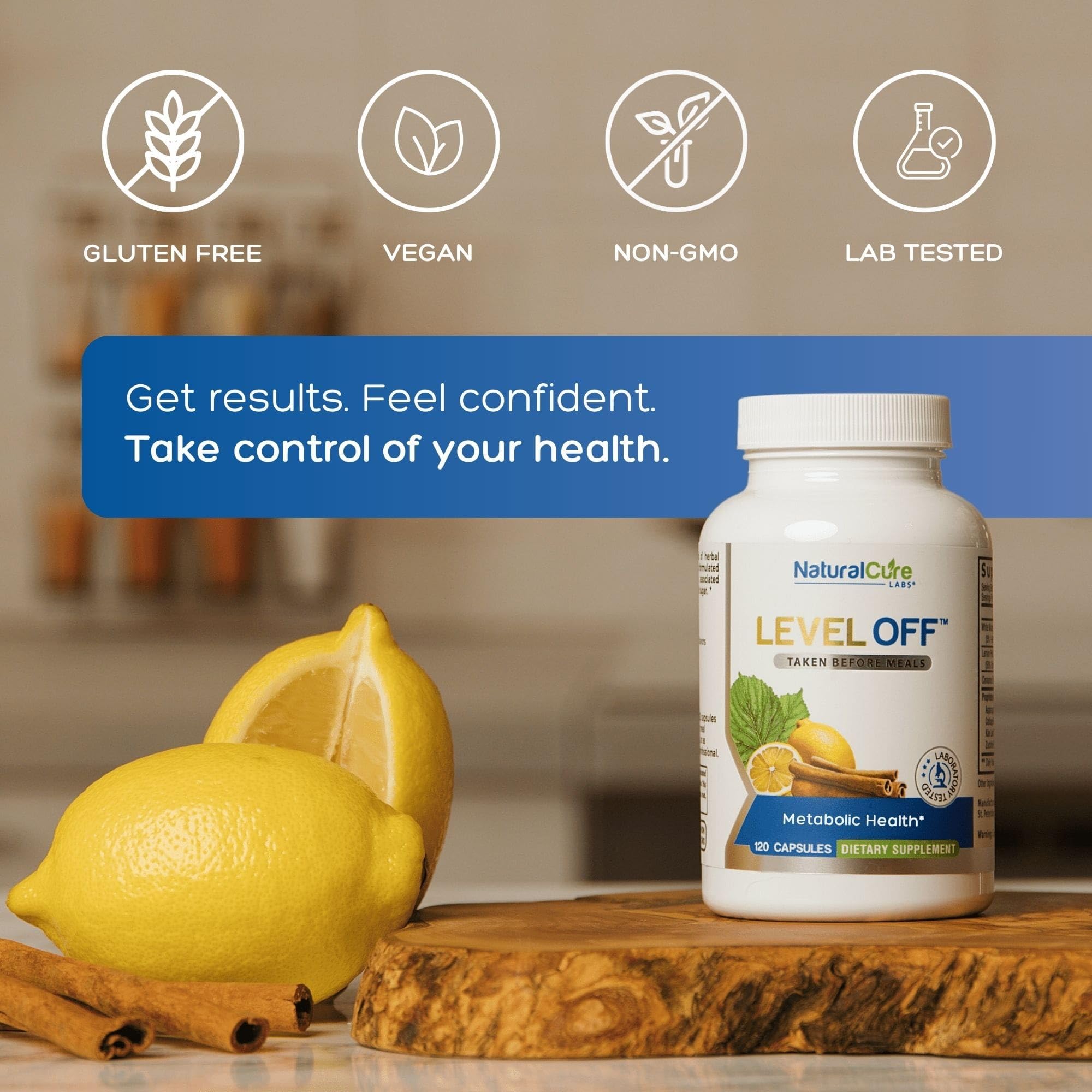 Natural Cure Labs Level Off – capsules alignées pour faciliter l’utilisation.